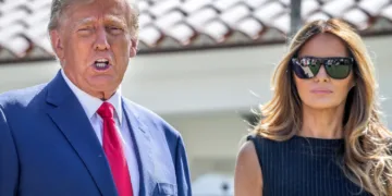 epa10294160 Former US President Donald J. Trump (L) and former First Lady Melania Trump (R), walk out of the electoral precinct after voting in-person at the Morton and Barbara Mandel Recreation Center in Palm Beach, Florida, USA, 08 October 2022. The US midterm elections are held every four years at the midpoint of each presidential term and this year include elections for all 435 seats in the House of Representatives, 35 of the 100 seats in the Senate and 36 of the 50 state governors as well as numerous other local seats and ballot issues.  EPA/CRISTOBAL HERRERA-ULASHKEVICH