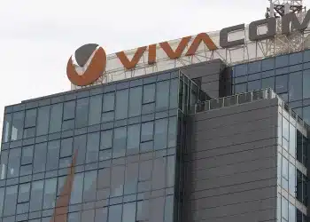 epa07981077 A logo of Bulgarian telecoms group 'Vivacom' sits on the top of an office building in Sofia, Bulgaria, 08 November 2019. Britain-based telecommunications and media company United Group announced on 07 November 2019 that it has agreed to acquire Bulgarian telecom operator Vivacom. The price has not yet been revealed but, according to various sources, it was valued at about 1.2 billion euro (about 1.33 billion dollars).  EPA/VASSIL DONEV